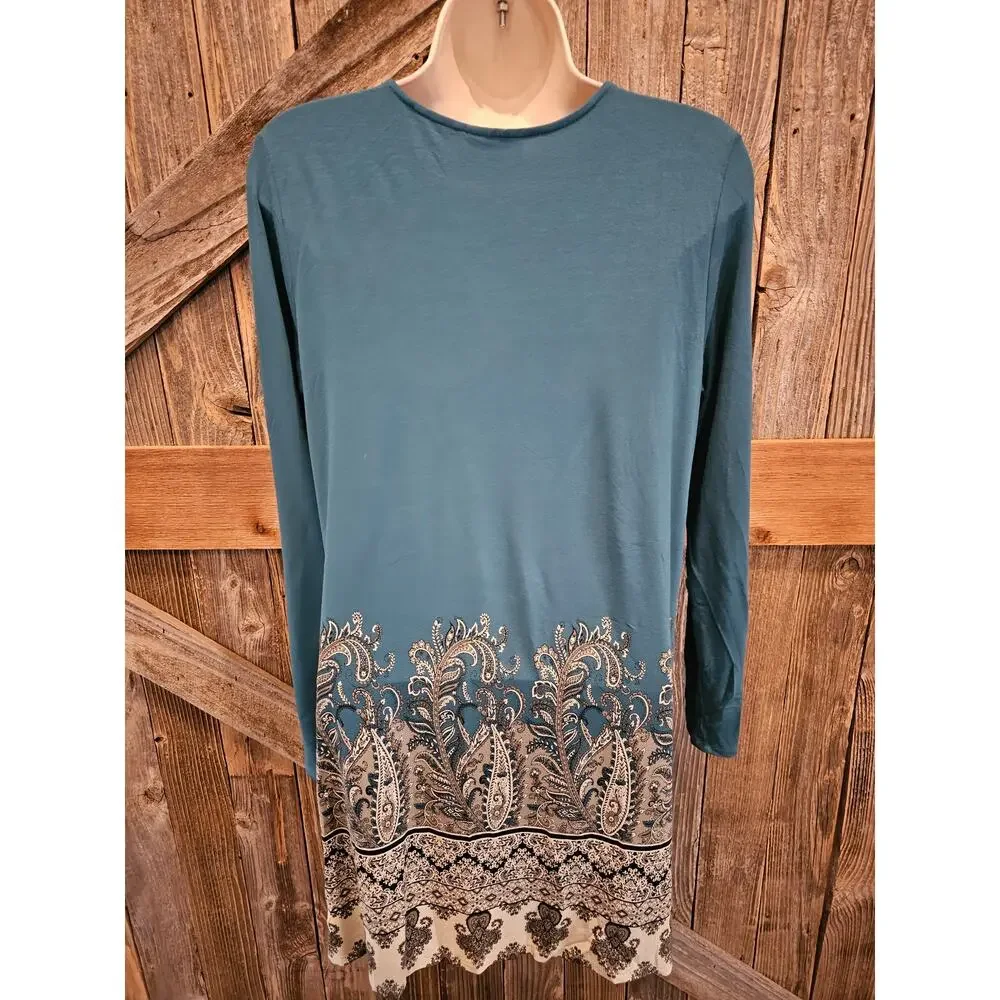 J jill wearever collection size small tunic paisley geometric trim long sleeve ^ - Picture 2 of 7